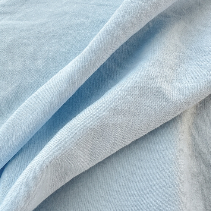 91家纺网 家纺一手货源 找家纺 冕悠家纺 2025新款A类105克超柔褶皱水洗棉拼色四件套 月白蓝+芝士黄