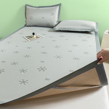阿亮家居 2025新款凉席碳光席冰丝席三件套 雪花-灰色