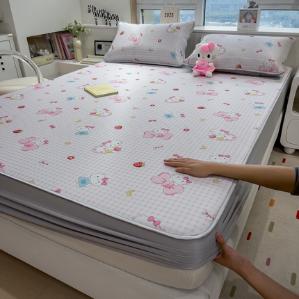 91家纺网 家纺一手货源 找家纺 （总）丝羽坊 2025新款小版印花冰丝凉席冰丝席碳光冰丝凉席-床笠款