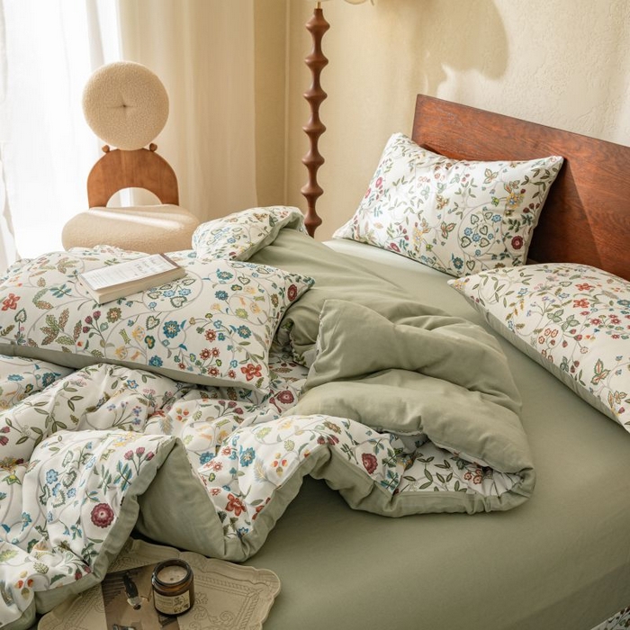 91家纺网 家纺一手货源 找家纺 2025新款40s全棉双层纱圆角吊边款四件套 美式田园