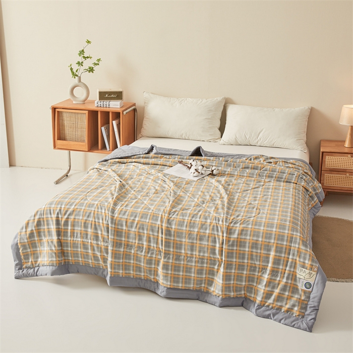 91家纺网 家纺一手货源 找家纺 魅图家纺 2025新款A类云朵棉抗菌棉花夏被 格韵-黄