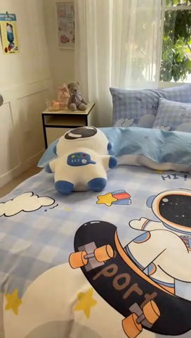 91家纺网 家纺一手货源 找家纺 博雅 2025新款纯棉宇航员四件套 滑板宇航员