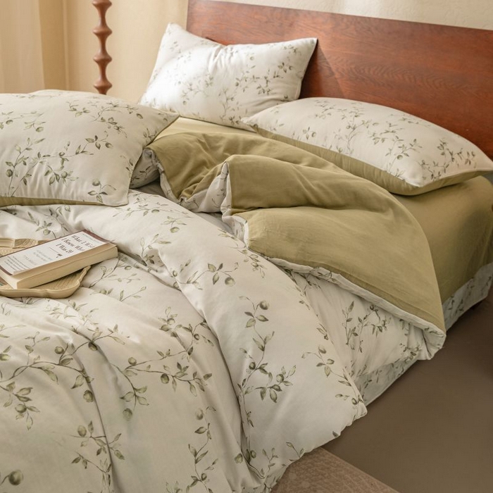 91家纺网 家纺一手货源 找家纺 2025新款40s全棉双层纱圆角吊边款四件套 叶初-绿