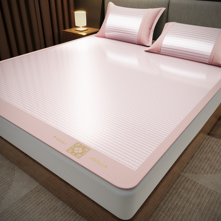 孩子王家纺 2025凉感冰丝藤席凉席席子-英文条纹席 千禧粉床笠