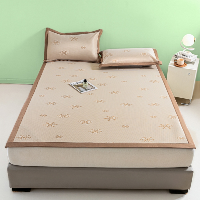 91家纺网 家纺一手货源 找家纺 阿亮家居 2025新款凉席碳光席冰丝席三件套 雪花-咖色