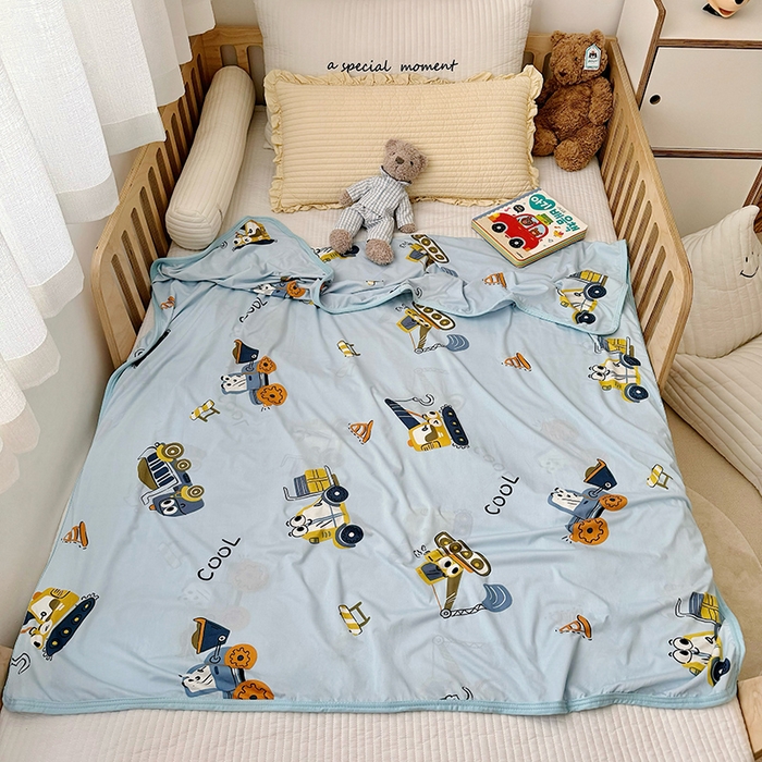 91家纺网 家纺一手货源 找家纺 嗨生活 2025新款婴儿裸睡级凉感针织毯幼儿园夏被儿童夏被毯子 卡通挖机