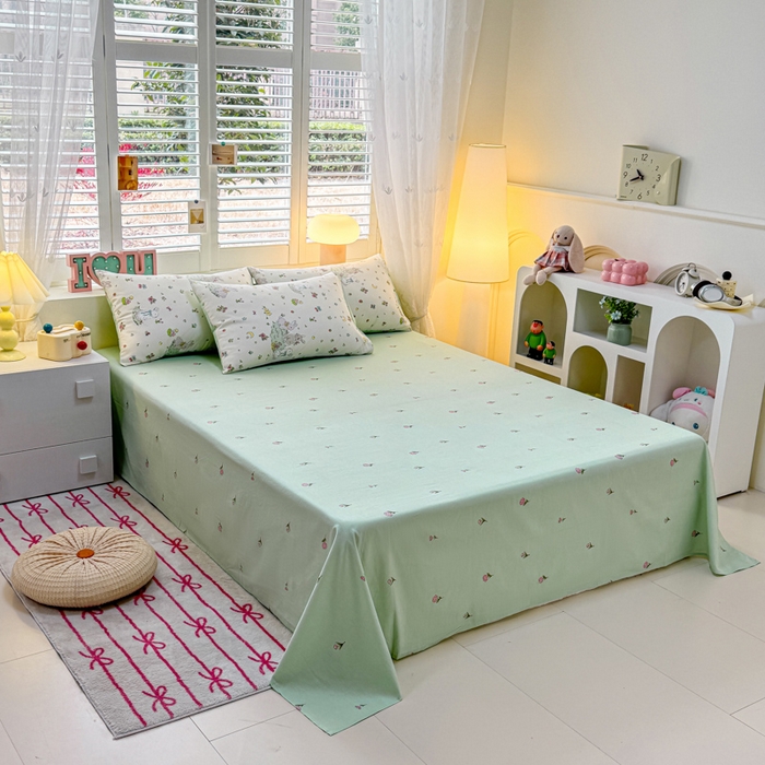 91家纺网 家纺一手货源 找家纺 洺兰家居 2025新款A类全棉印花麻绳款夏被四件套 月兔