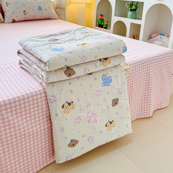 91家纺网 家纺一手货源 找家纺 洺兰家居 2025新款A类全棉印花麻绳款夏被四件套 快乐狗狗