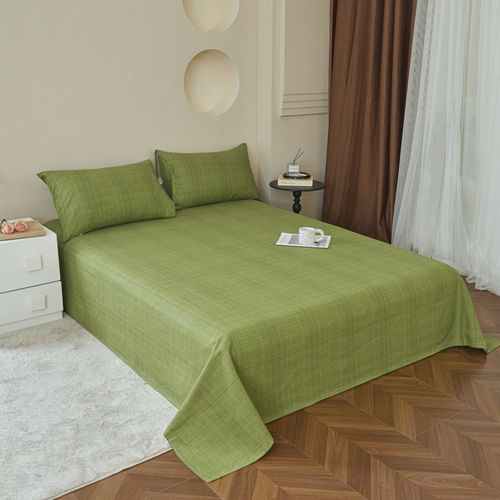 91家纺网 家纺一手货源 找家纺 绒艺席业 2025新款简约原棉印花老粗布床单 绿川