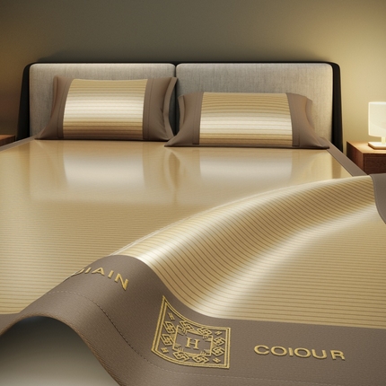 孩子王家纺 2025凉感冰丝藤席凉席席子-英文条纹席 素雅咖