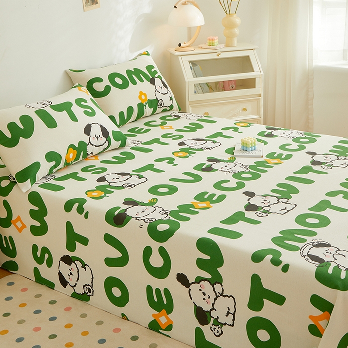 91家纺网 家纺一手货源 找家纺 绒艺席业 2025新款简约原棉印花老粗布床单 皮皮狗