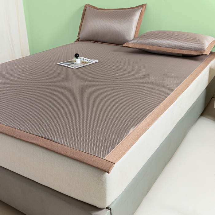 91家纺网 家纺一手货源 找家纺 阿亮家居 2025新款凉席碳光席冰丝席三件套 漫天星-咖