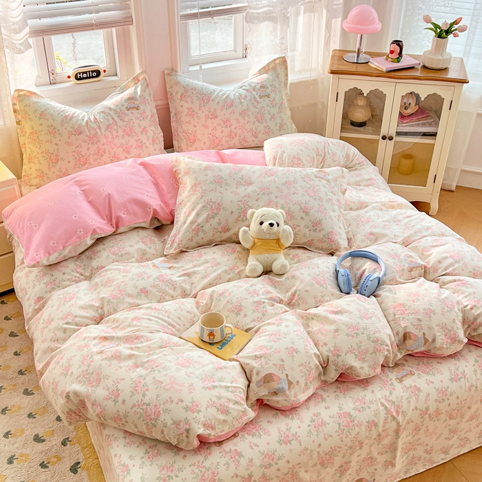 91家纺网 家纺一手货源 找家纺 世爵 2025新款全棉印花小清新套件系列-四件套 护花使者