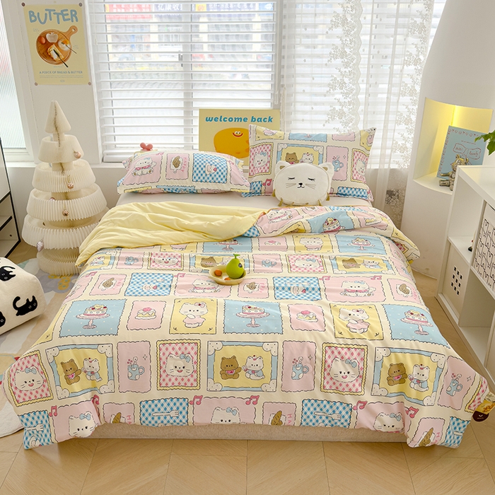 91家纺网 家纺一手货源 找家纺 星巴k家纺 2025新款A类水洗双层纱大豆纤维夏被夏凉被空调被 可爱猫咪