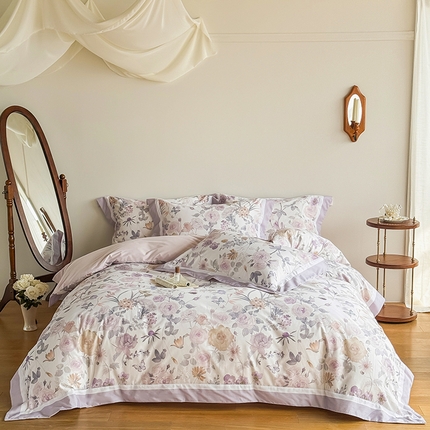 91家纺网 家纺一手货源 找家纺 （总）巧玲珑 2025新款60支A类进口数码印花美式双拼四季款长绒棉四件套