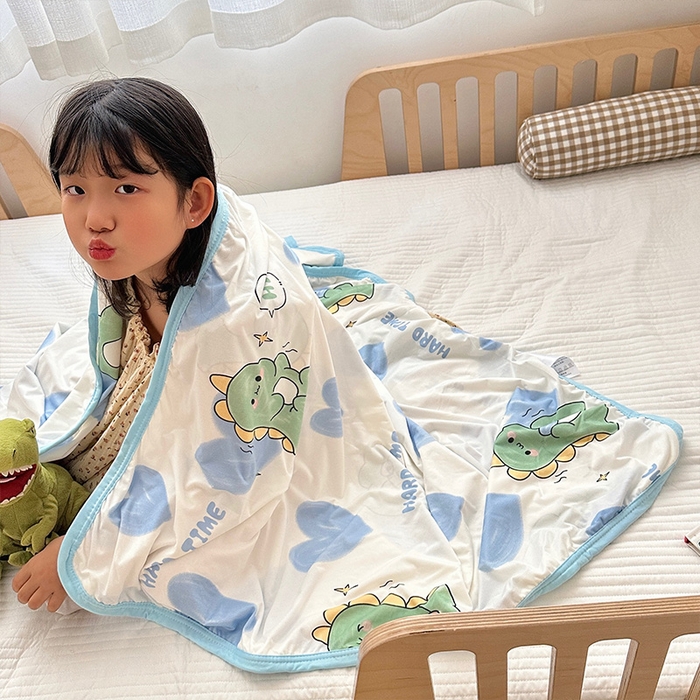 91家纺网 家纺一手货源 找家纺 嗨生活 2025新款婴儿裸睡级凉感针织毯幼儿园夏被儿童夏被毯子 爱心恐龙