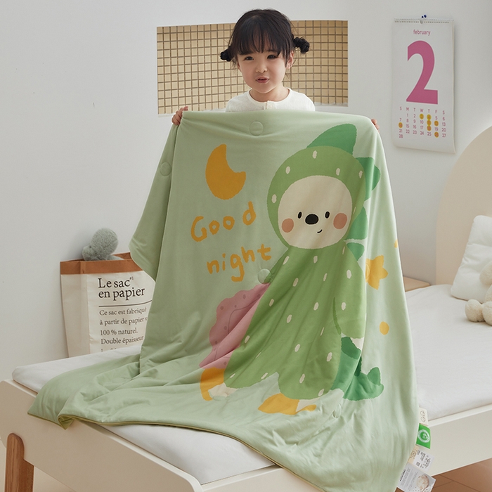 91家纺网 家纺一手货源 找家纺 荷马之梦 2025新款大版针织棉凉感丝AB版大豆儿童夏被 睡衣恐龙