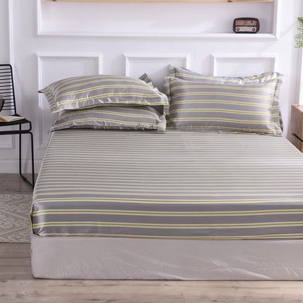 经年 2025新款条纹丝绸冰丝四件套-单床笠 灰绿细条