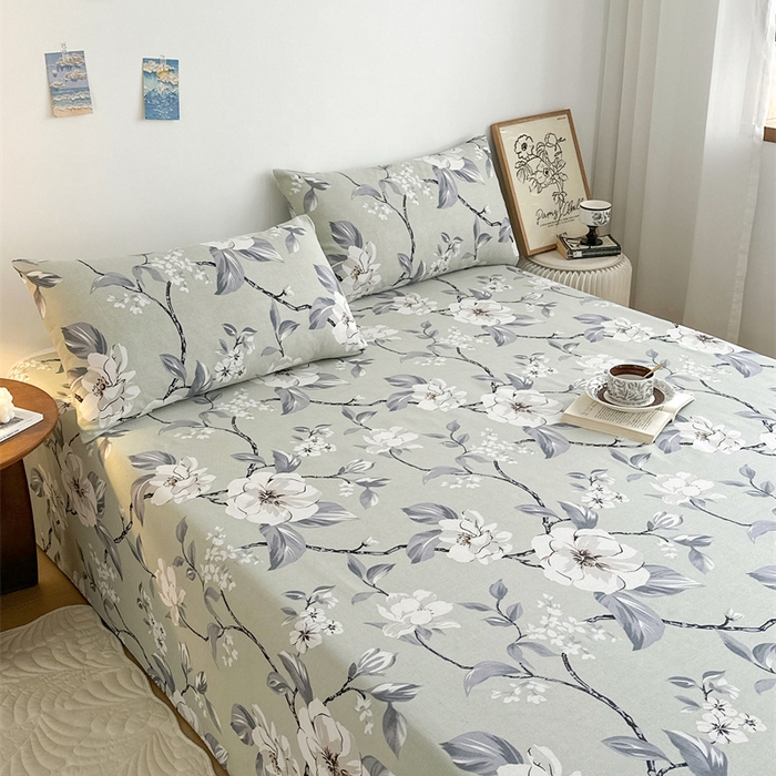 91家纺网 家纺一手货源 找家纺 绒艺席业 2025新款简约原棉印花老粗布床单 白百合