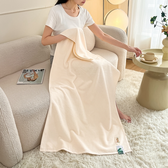 91家纺网 家纺一手货源 找家纺 悦然毛巾被 2025新款加厚长绒棉浴巾 素棉白70*140