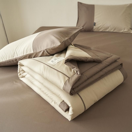 寐绸家纺 2025新款纯棉水洗北欧拼接撞色大豆纤维夏被四件套 北欧-浅驼