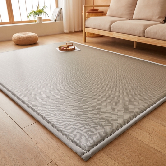 91家纺网 家纺一手货源 找家纺 2025新款包边工艺凉感冰藤地铺睡垫系列凉席地垫 冰丝饼干灰