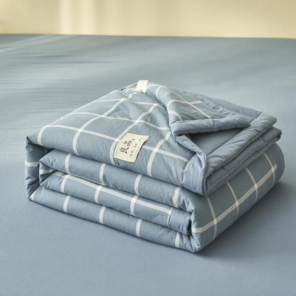 寐绸家纺 2025新款纯棉水洗棉无印风新疆棉花夏被四件套 蓝调格