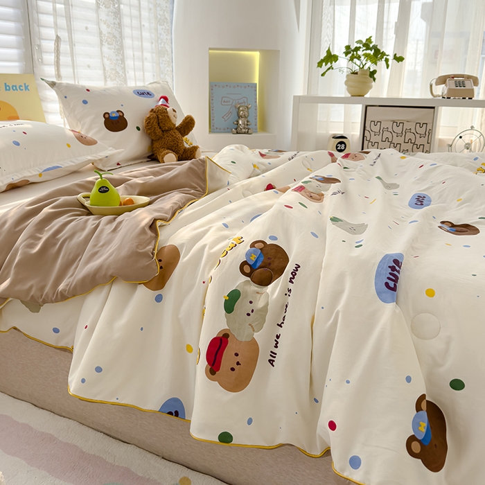 91家纺网 家纺一手货源 找家纺 星巴k家纺 2025新款A类水洗双层纱大豆纤维夏被夏凉被空调被 复古小熊