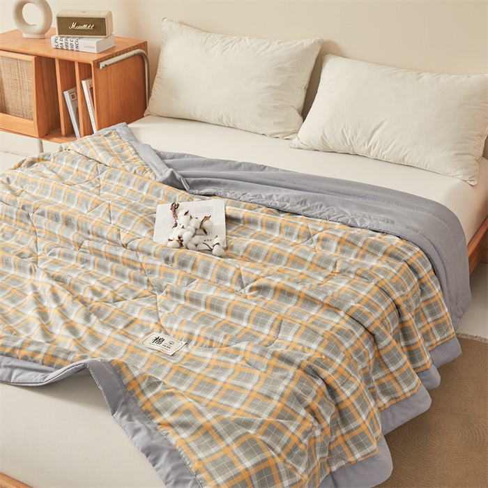 91家纺网 家纺一手货源 找家纺 魅图家纺 2025新款A类云朵棉抗菌棉花夏被 格韵-黄