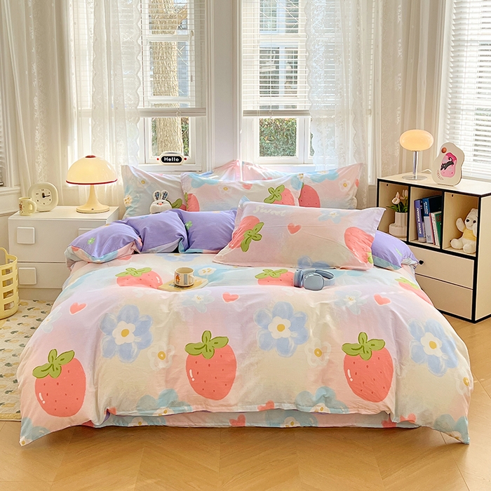 91家纺网 家纺一手货源 找家纺 世爵 2025新款全棉印花小清新单品系列-单被套 清甜草莓