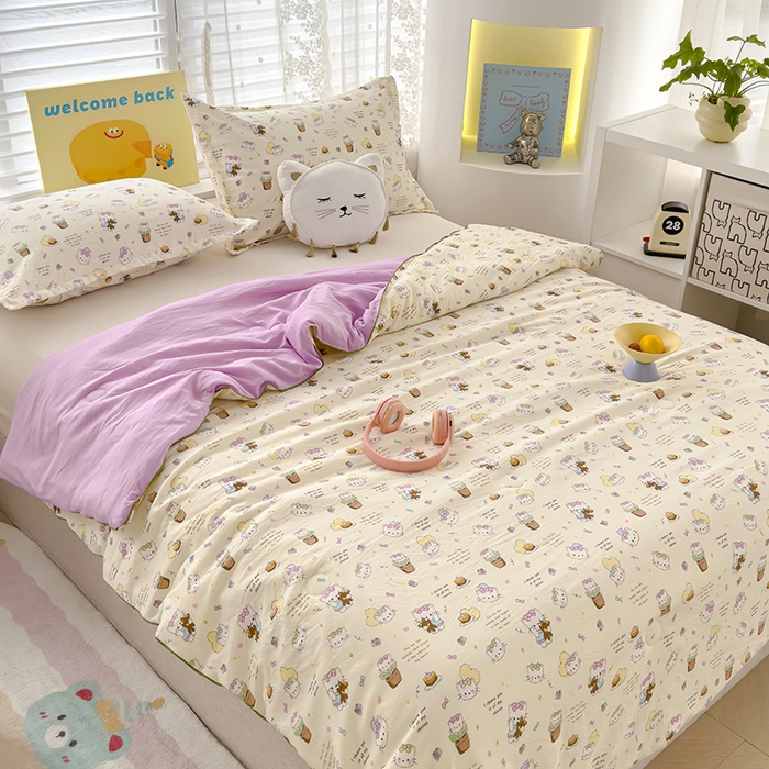 91家纺网 家纺一手货源 找家纺 星巴k家纺 2025新款A类水洗双层纱大豆纤维夏被夏凉被空调被 猫咪日记