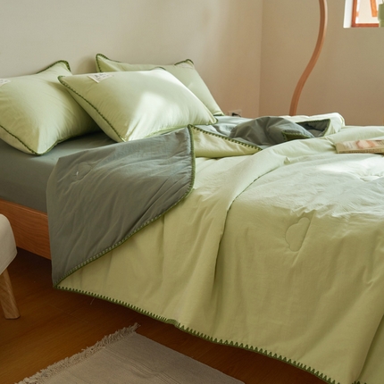 91家纺网 家纺一手货源 找家纺 （总）寐绸家纺 2025新款纯棉水洗棉极简风贝克边大豆纤维夏被四件套