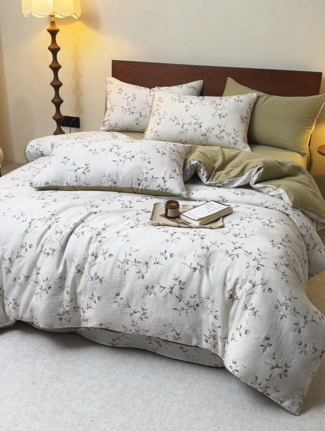 91家纺网 家纺一手货源 找家纺 2025新款40s全棉双层纱圆角吊边款四件套 叶初-绿