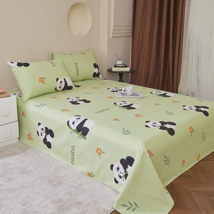 91家纺网 家纺一手货源 找家纺 绒艺席业 2025新款简约原棉印花老粗布床单 熊猫抱竹