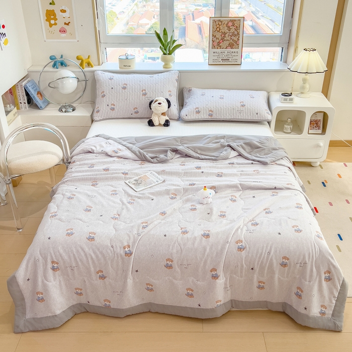 91家纺网 家纺一手货源 找家纺 慕木 2025春夏新款双层纱针织棉夏被夏凉被空调被 皮皮狗