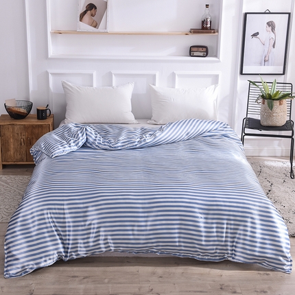 经年 2025新款条纹丝绸冰丝四件套-单被套 蓝中条