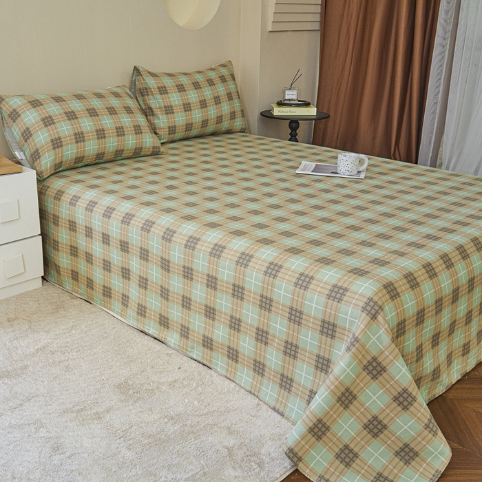 91家纺网 家纺一手货源 找家纺 绒艺席业 2025新款简约原棉印花老粗布床单 简兮绿