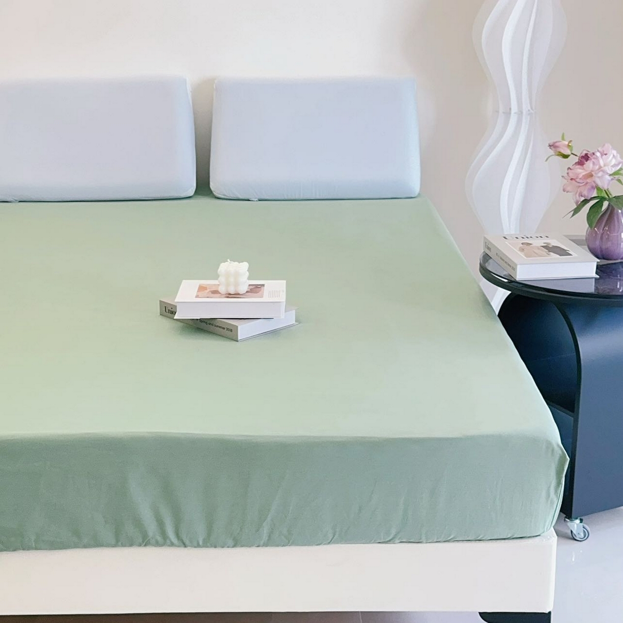 91家纺网 家纺一手货源 找家纺 兜米家居 2025新款纯色全棉床笠 松林绿