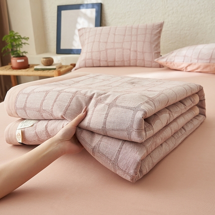 寐绸家纺 2025新款纯棉水洗棉三层石头纹提花大豆纤维夏被四件套 石头纹夏被-浅豆沙