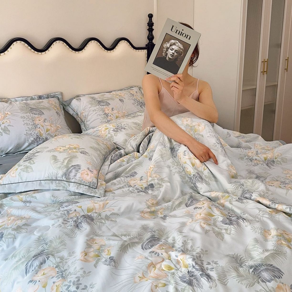 91家纺网 家纺一手货源 找家纺 兜米家居 2025新款水洗天丝夏被四件套 江南春色