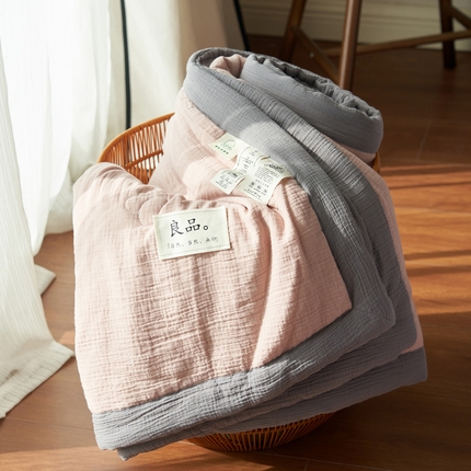 寐绸家纺 2025新款纯棉双层纱大豆纤维夏被四件套 双层纱-浅豆沙