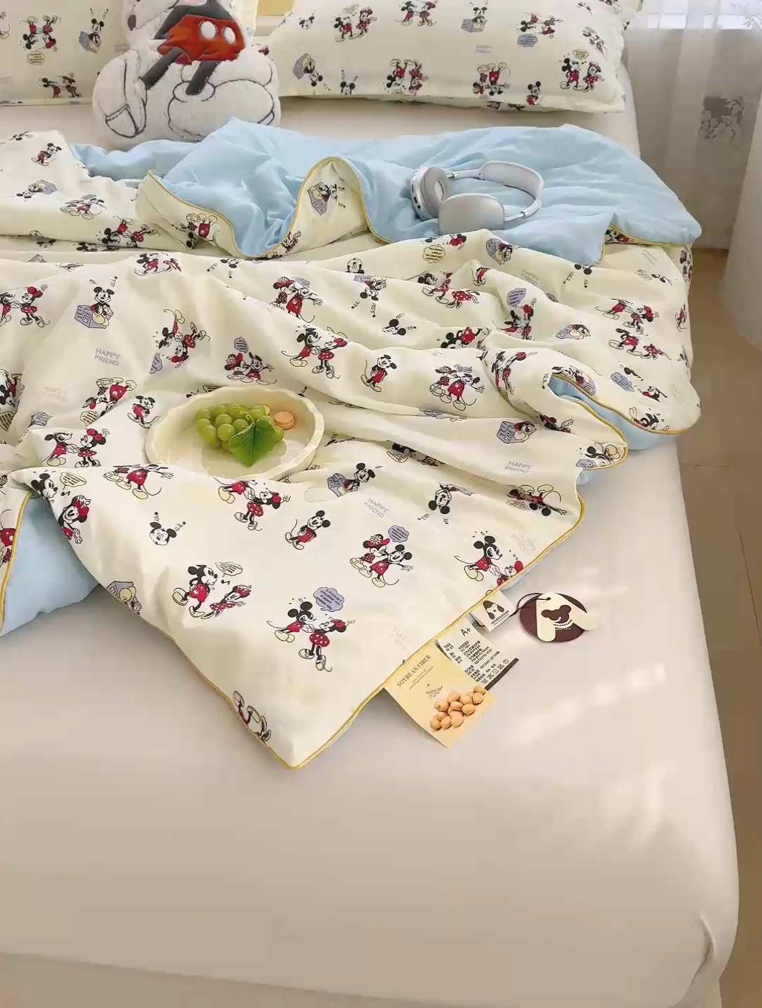 91家纺网 家纺一手货源 找家纺 星巴k家纺 2025新款A类水洗双层纱大豆纤维夏被夏凉被空调被 米奇