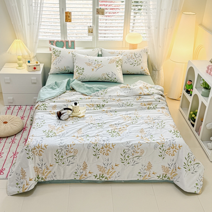 91家纺网 家纺一手货源 找家纺 洺兰家居 2025新款A类全棉印花麻绳款夏被四件套 麦香