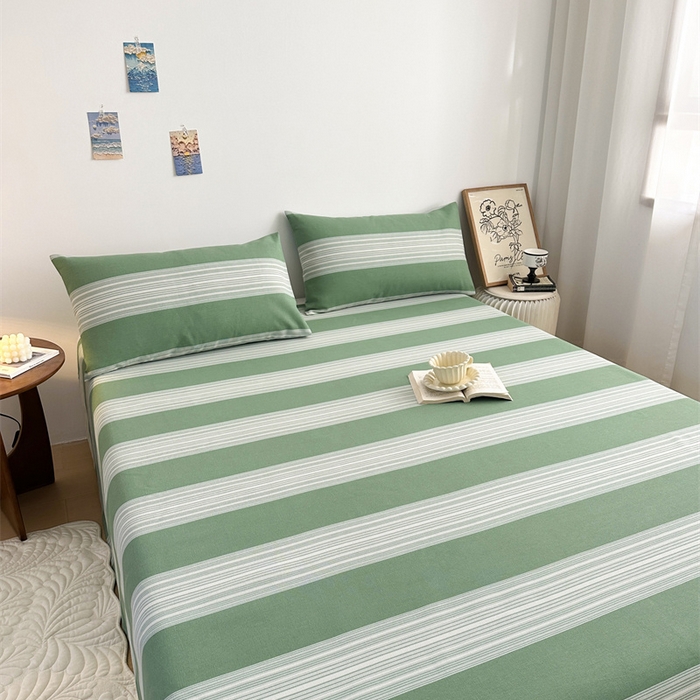 91家纺网 家纺一手货源 找家纺 绒艺席业 2025新款简约原棉印花老粗布床单 绿川千叶