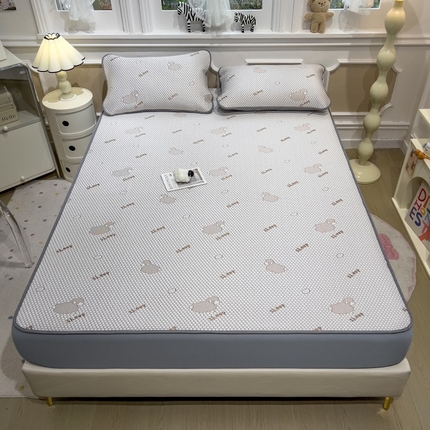 孩子王家纺 2025新款冰丝席提花冰豆豆床单床笠-sheep系列 sheep sheep-咖床笠