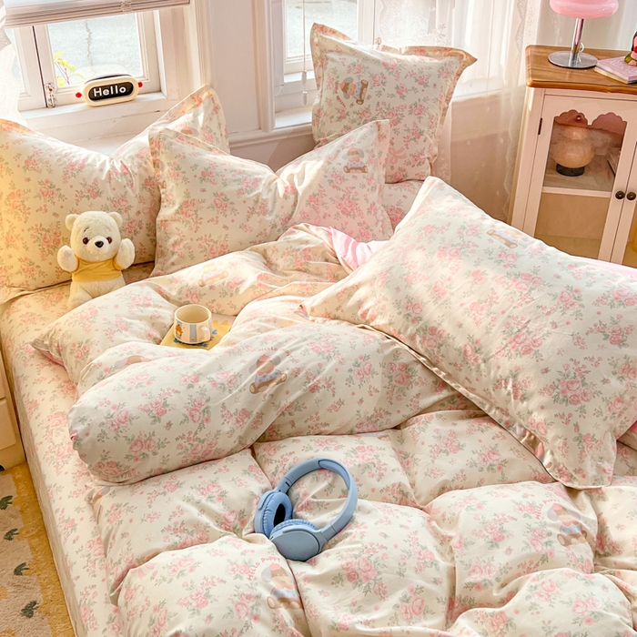 91家纺网 家纺一手货源 找家纺 世爵 2025新款全棉印花小清新套件系列-四件套 护花使者