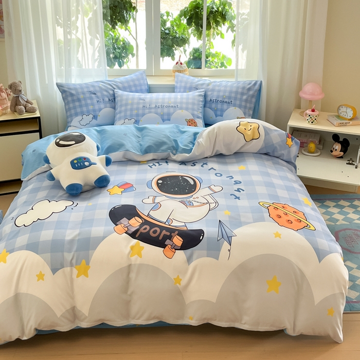 91家纺网 家纺一手货源 找家纺 博雅 2025新款纯棉宇航员四件套 滑板宇航员