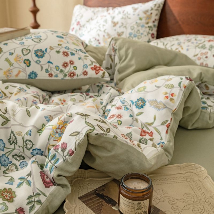 91家纺网 家纺一手货源 找家纺 2025新款40s全棉双层纱圆角吊边款四件套 美式田园