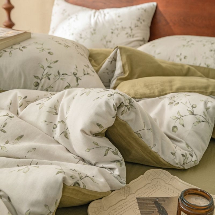 91家纺网 家纺一手货源 找家纺 2025新款40s全棉双层纱圆角吊边款四件套 叶初-绿