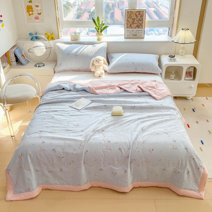 91家纺网 家纺一手货源 找家纺 慕木 2025春夏新款双层纱针织棉夏被夏凉被空调被 蔷薇